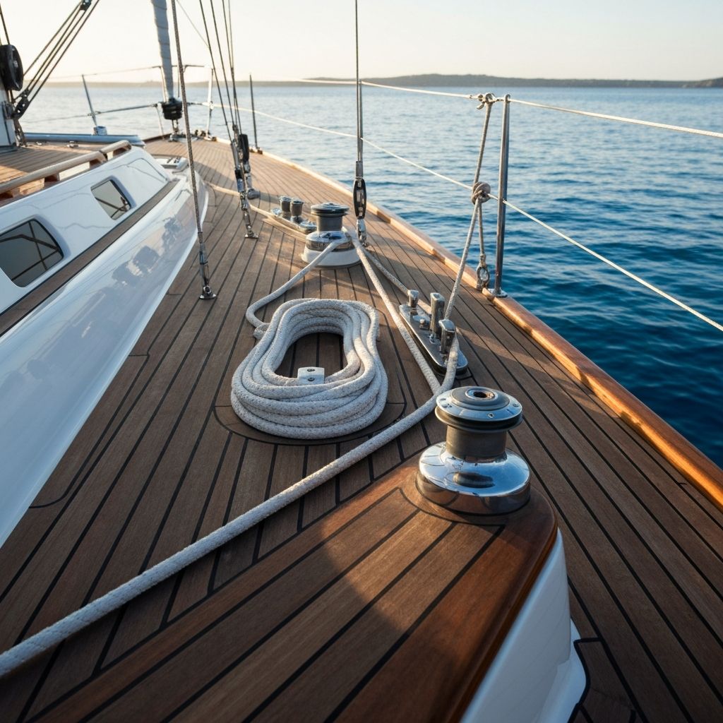 Luxuriöses Teakdeck einer Premium-Segelyacht